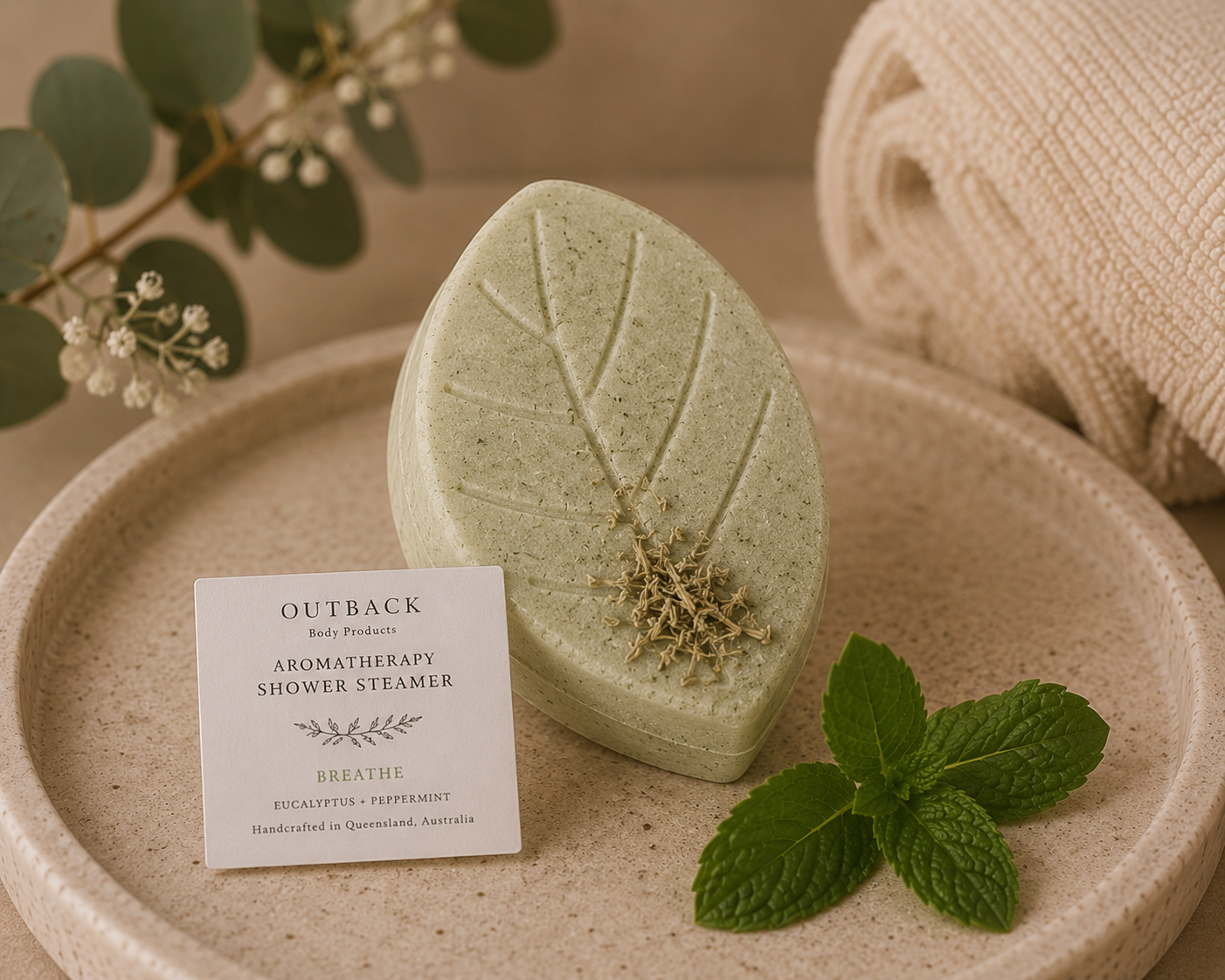 Handmade shower steamers by Outback Body Products