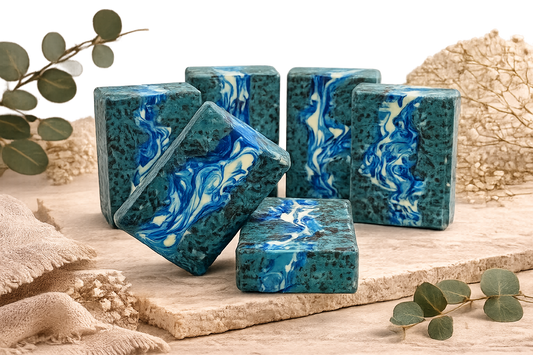 Blue and green marbled soap bars 