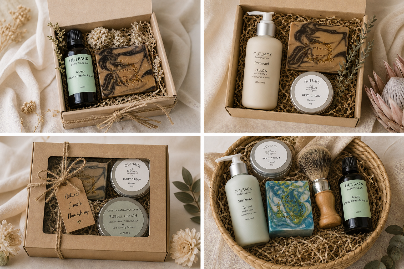 Handcrafted gift boxes by Outback Body Products