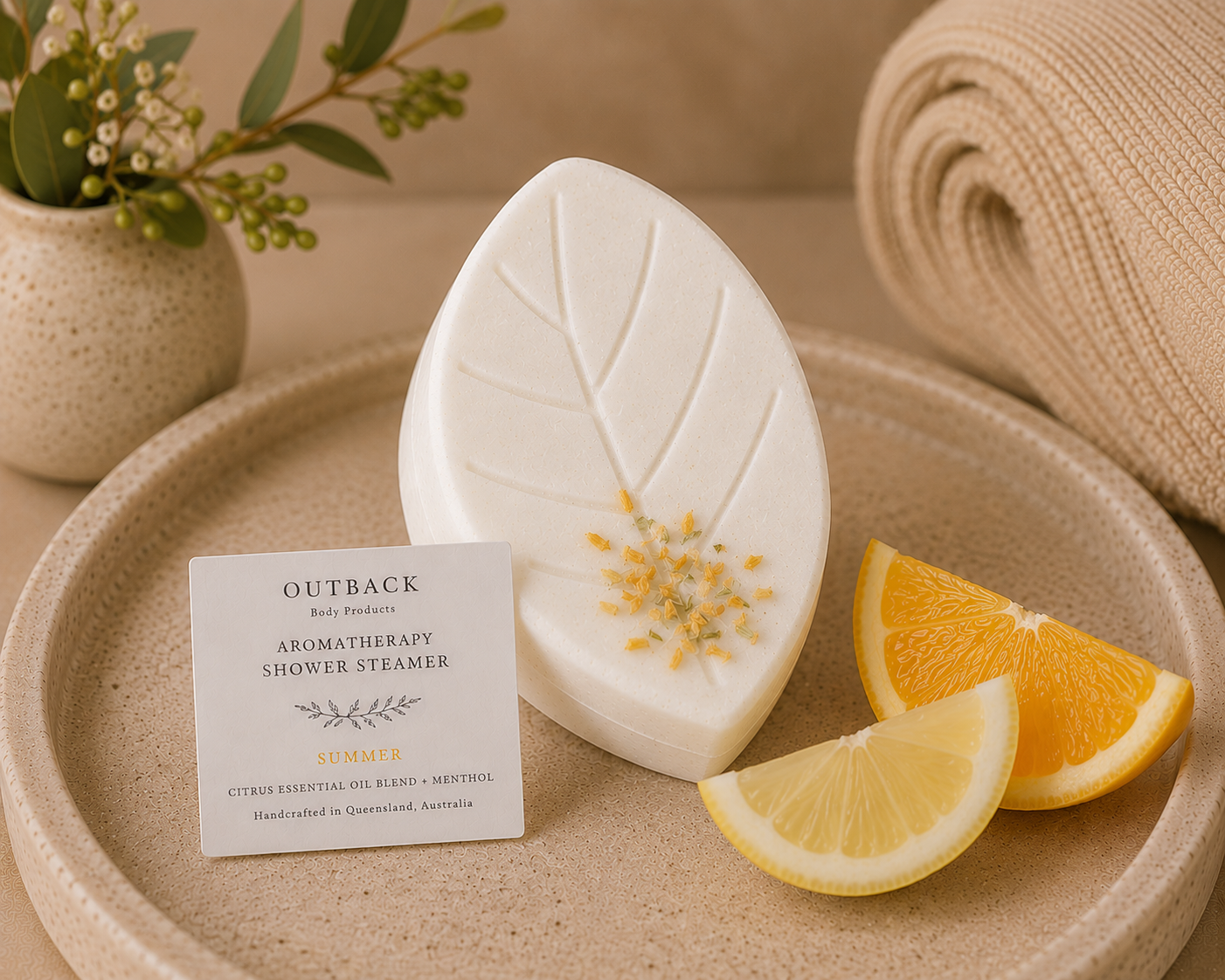 Handmade shower steamers by Outback Body Products